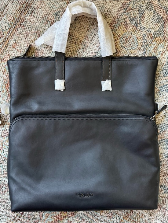 Coach Other - NWT Coach Graham Foldover Tote - Men’s Black Leather Laptop Briefcase Travel Bag